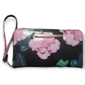 Betsey Johnson Patent Floral Zip Around Clutch Wallet Purse